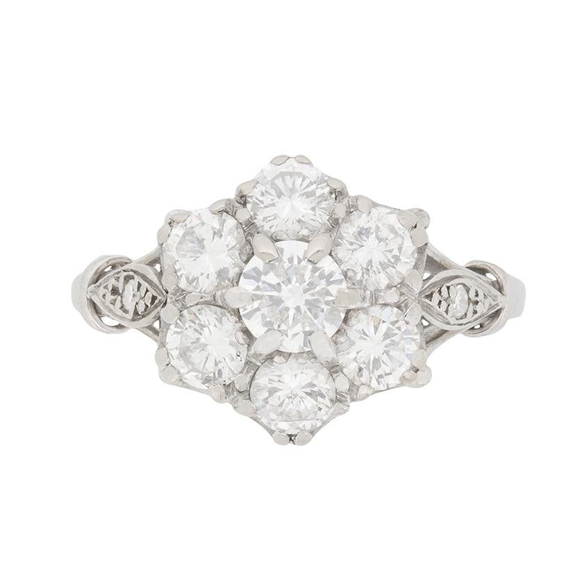 Vintage Diamond Daisy Cluster Ring 2.15 Carat Total, circa 1940s