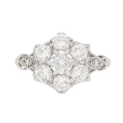 Vintage Diamond Daisy Cluster Ring 2.15 Carat Total, circa 1940s