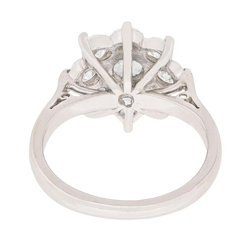 Women's or Men's Vintage Diamond Daisy Cluster Ring, circa 1950s