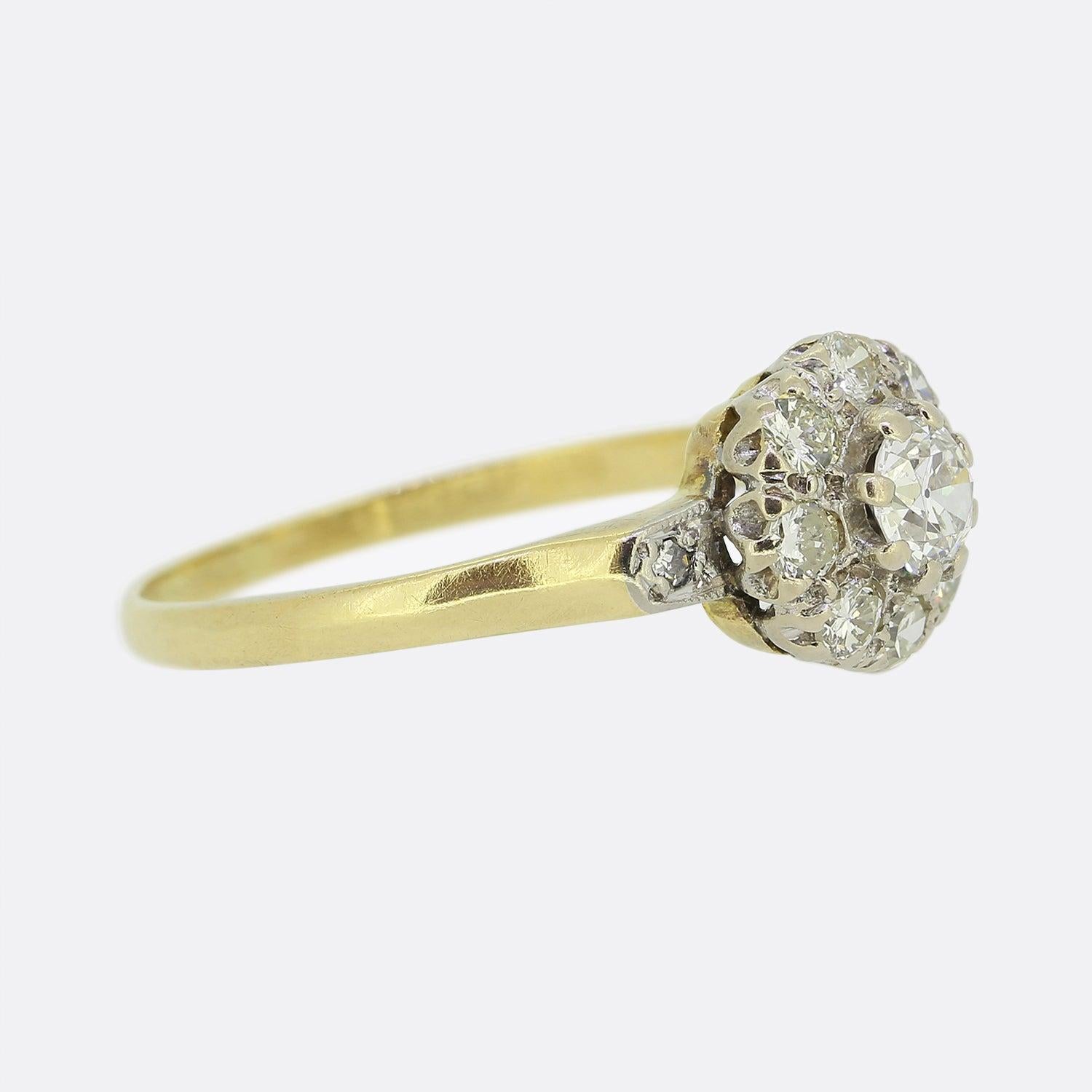 Old European Cut Vintage Diamond Daisy Cluster Ring For Sale