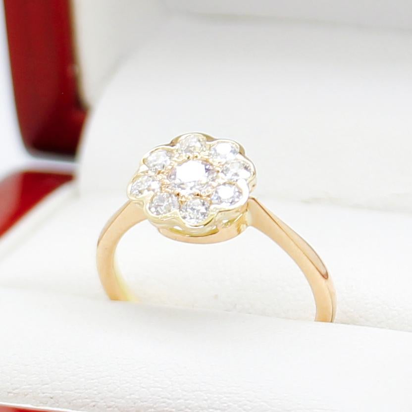 Art Deco Vintage Diamond Daisy Engagement Ring, Fully Restored