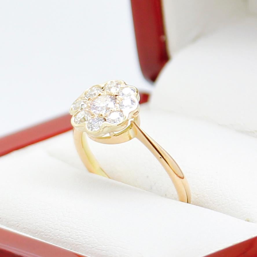 Old European Cut Vintage Diamond Daisy Engagement Ring, Fully Restored