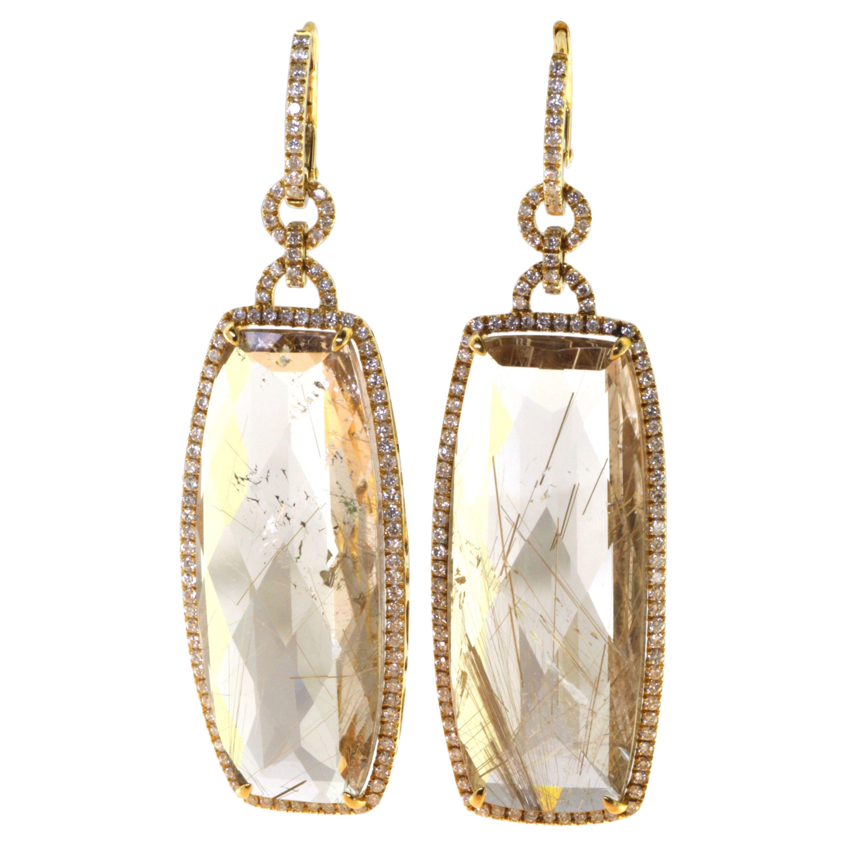 Vintage-Diamant-Tropfen-Ohrringe und Rutilquarz aus 18 Karat Gelbgold