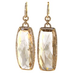 Vintage-Diamant-Tropfen-Ohrringe und Rutilquarz aus 18 Karat Gelbgold