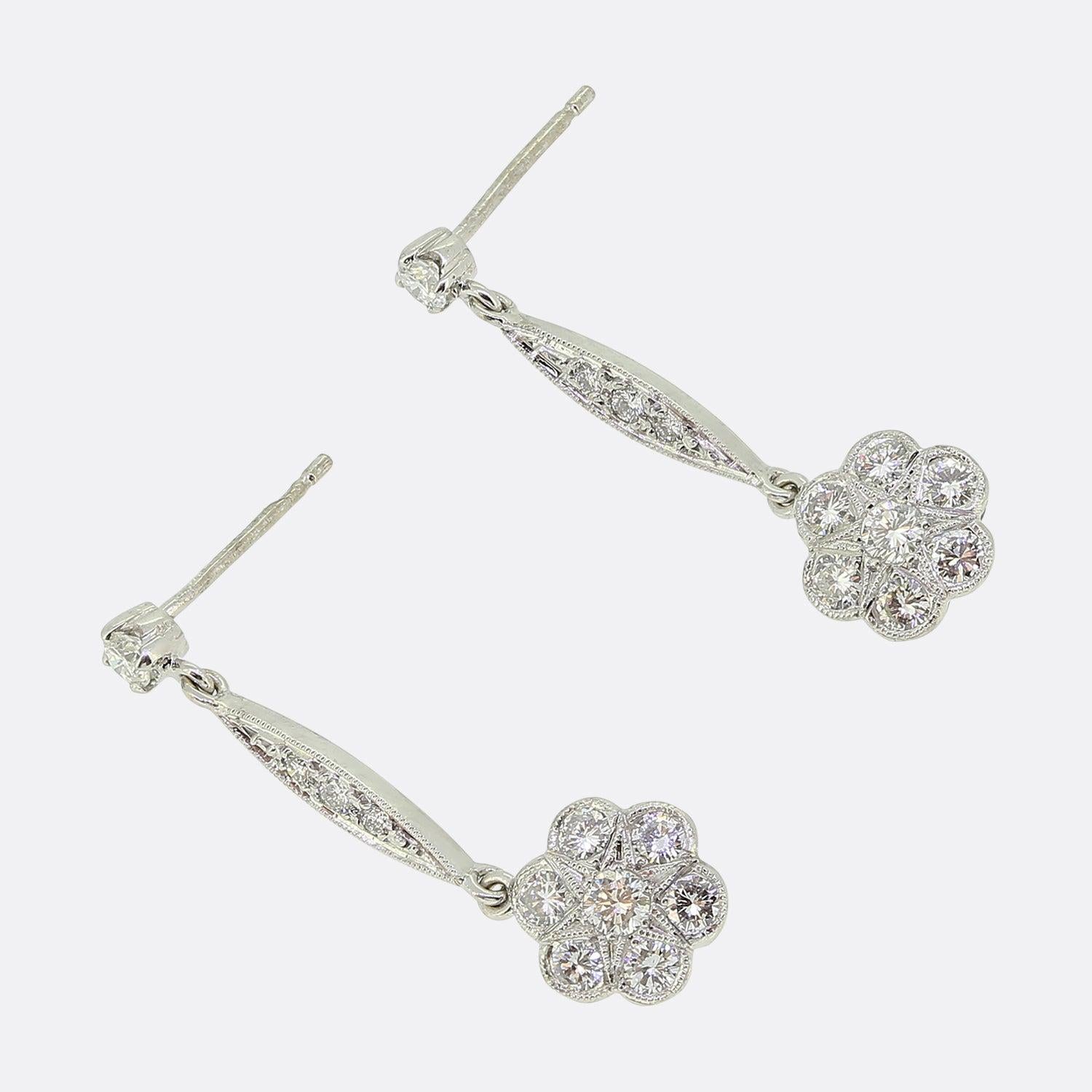 Brilliant Cut Vintage Diamond Drop Earrings For Sale