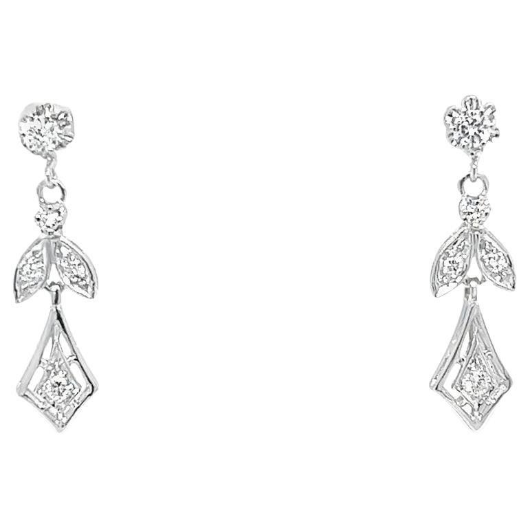Vintage-Diamant-Tropfenohrringe aus Weißgold