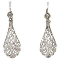 Vintage Diamond Drop Earrings made in Platinum