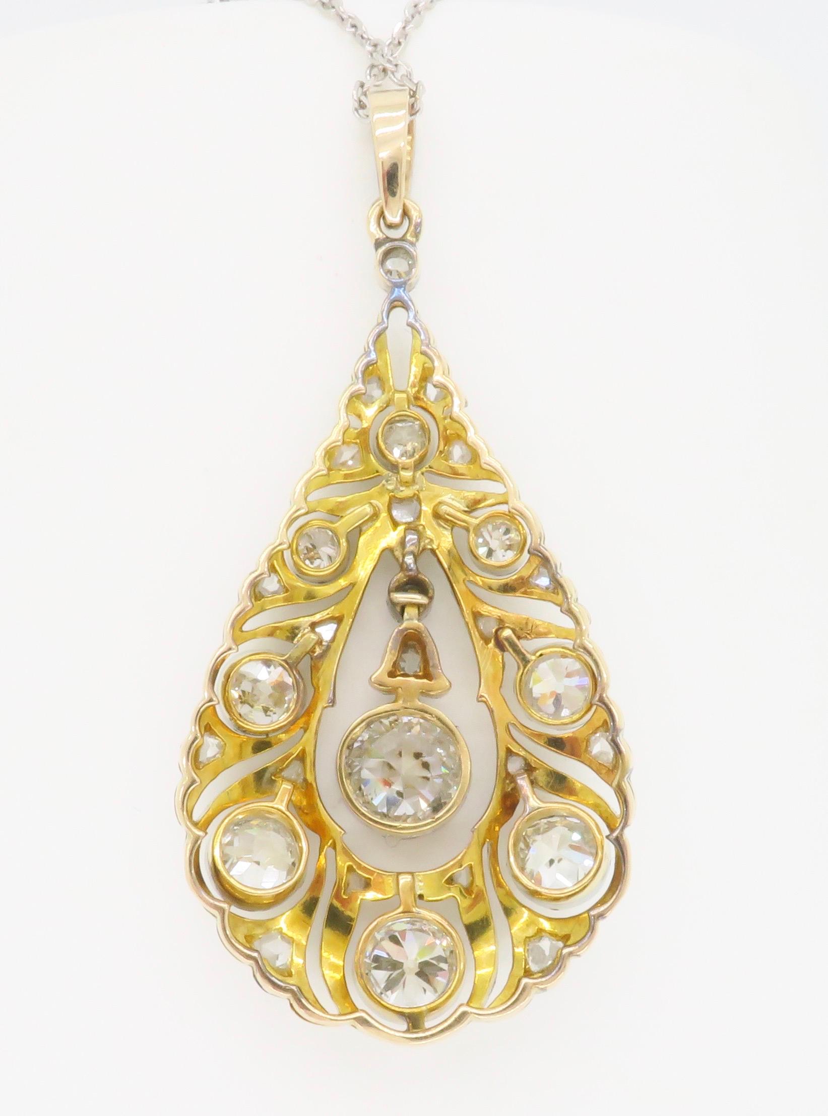 Women's or Men's Vintage Diamond Drop Pendant Made in 18karat White and Yellow Gold  For Sale