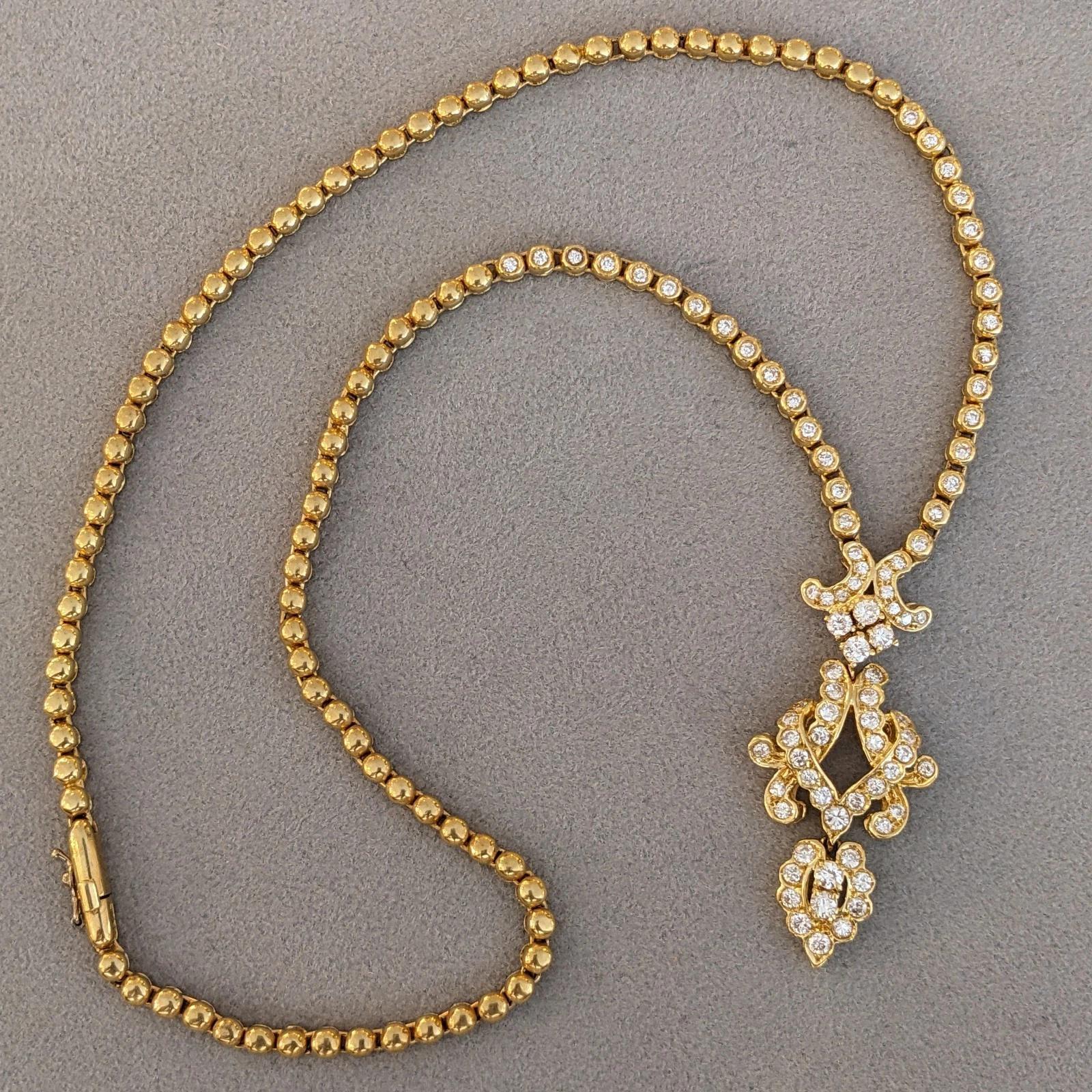 Taille ronde Collier pendentif vintage à diamant 2 cttw en or jaune 18k en vente
