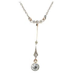 Vintage Diamond Drop Pendant Set In Silver and 9ct Yellow Gold