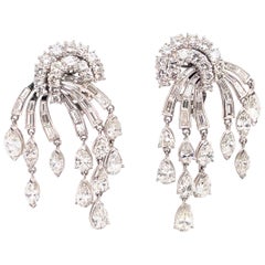 Pendientes vintage de borla con gota de diamantes 12,50 quilates Platino