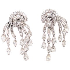 Retro Diamond Drop Tassel Earrings 12.50 Carat Platinum