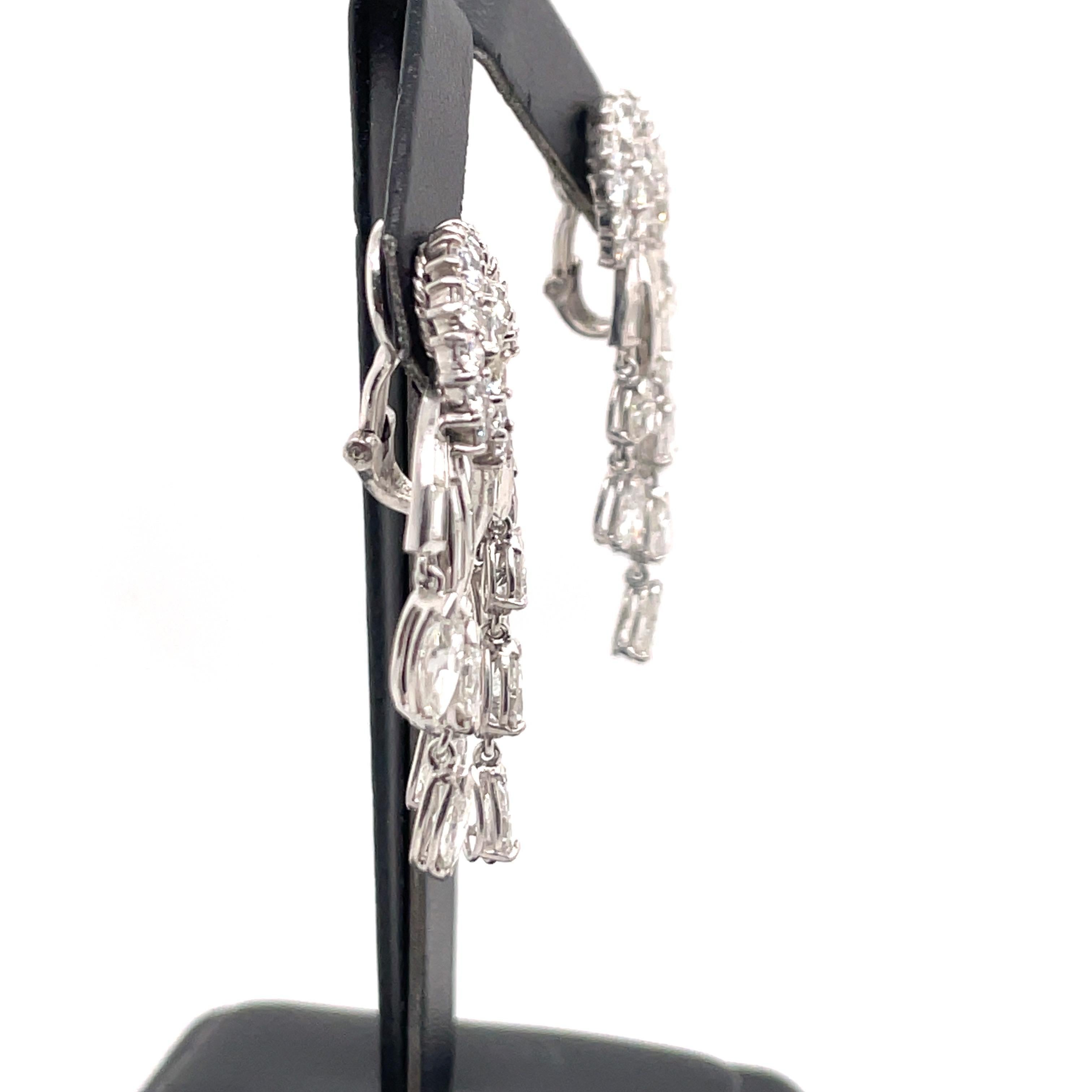 Pendientes vintage de borla con gota de diamantes 12,50 quilates Platino 1