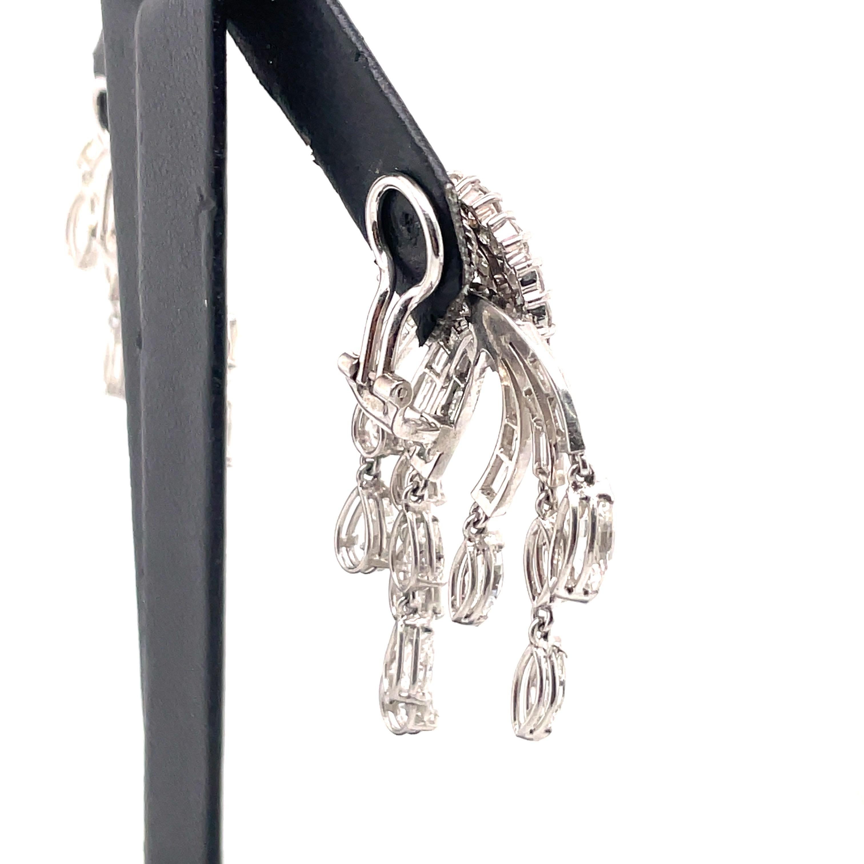 Pendientes vintage de borla con gota de diamantes 12,50 quilates Platino 2
