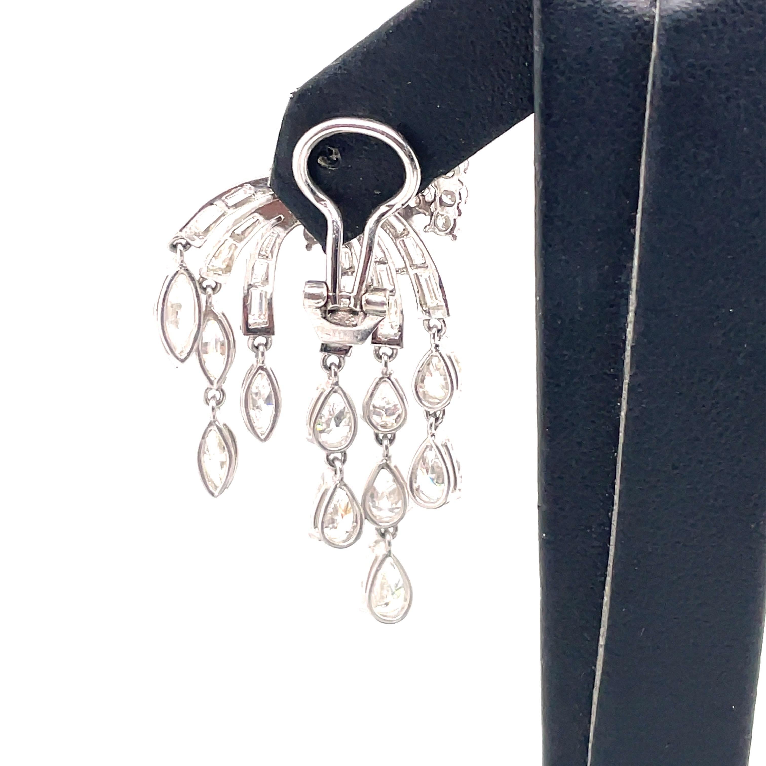 Pendientes vintage de borla con gota de diamantes 12,50 quilates Platino 3