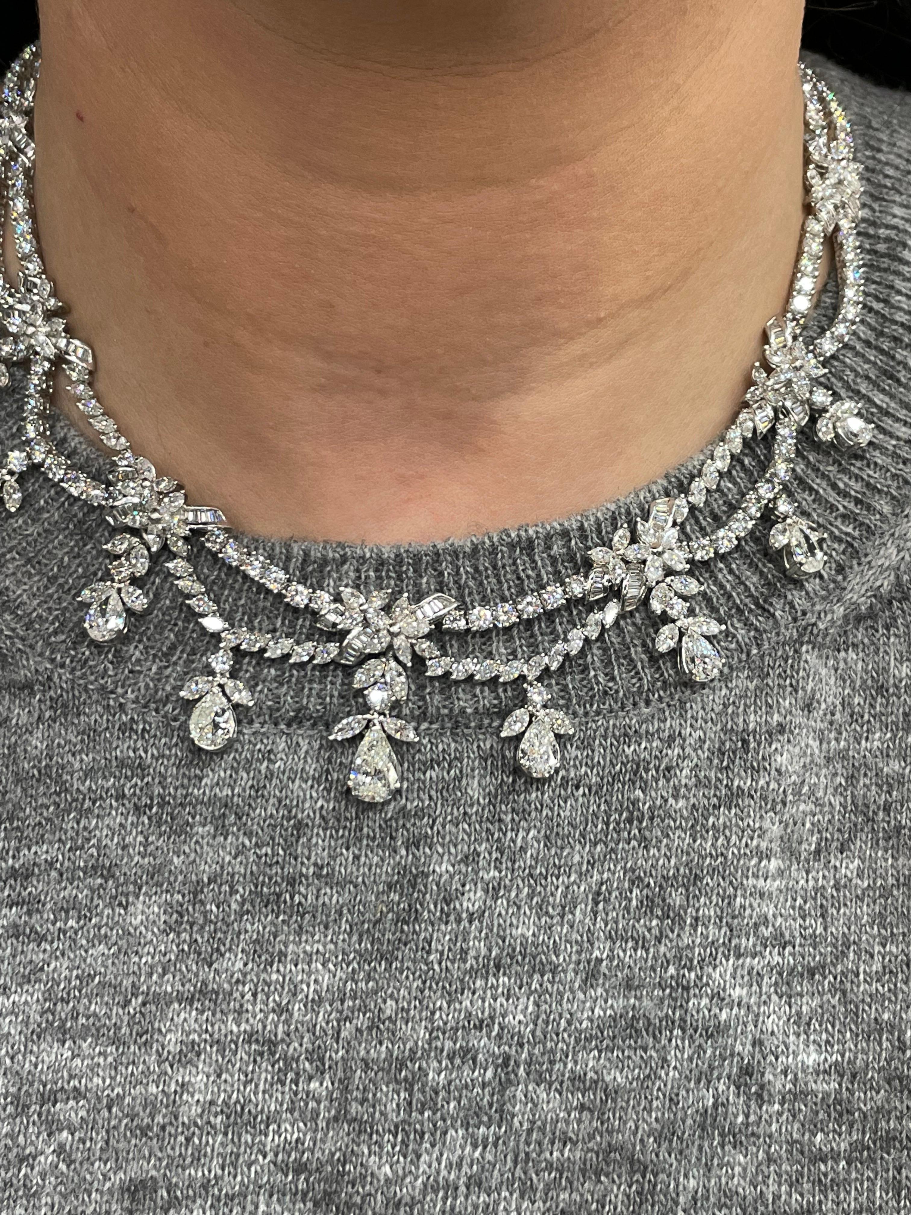 Collana vintage con diamanti a due file 33,70 carati in platino in vendita 9