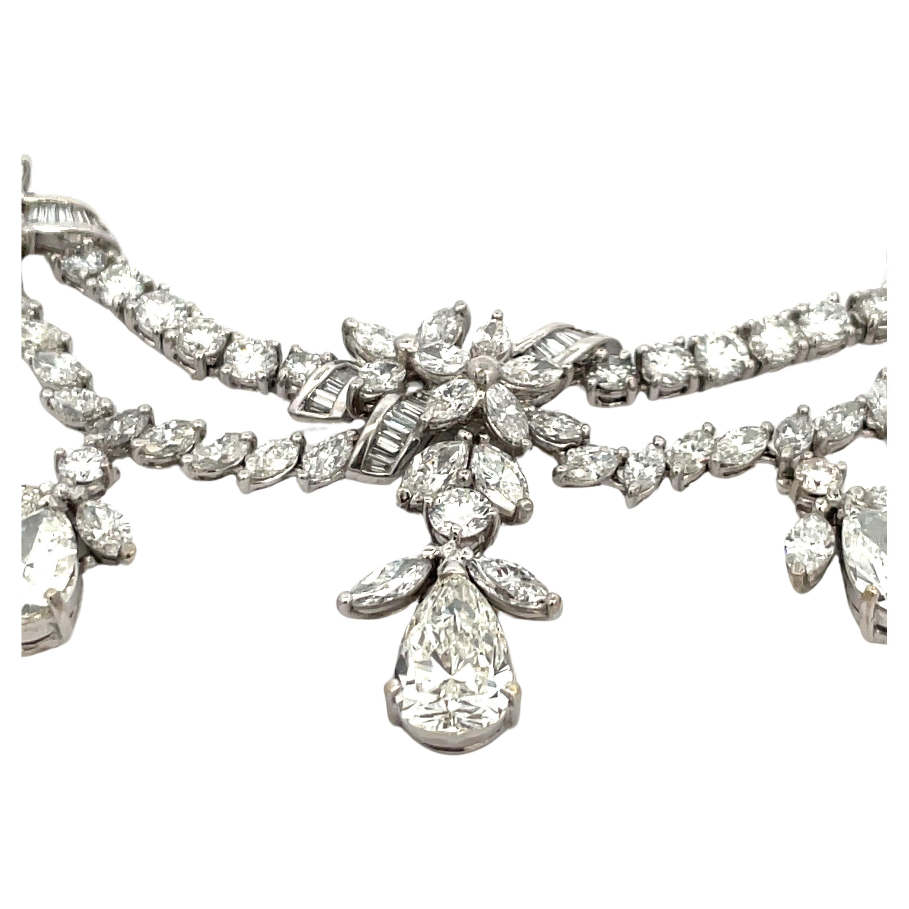 Contemporary Vintage Diamond Drop Two Row Necklace 33.70 Carats Platinum  For Sale