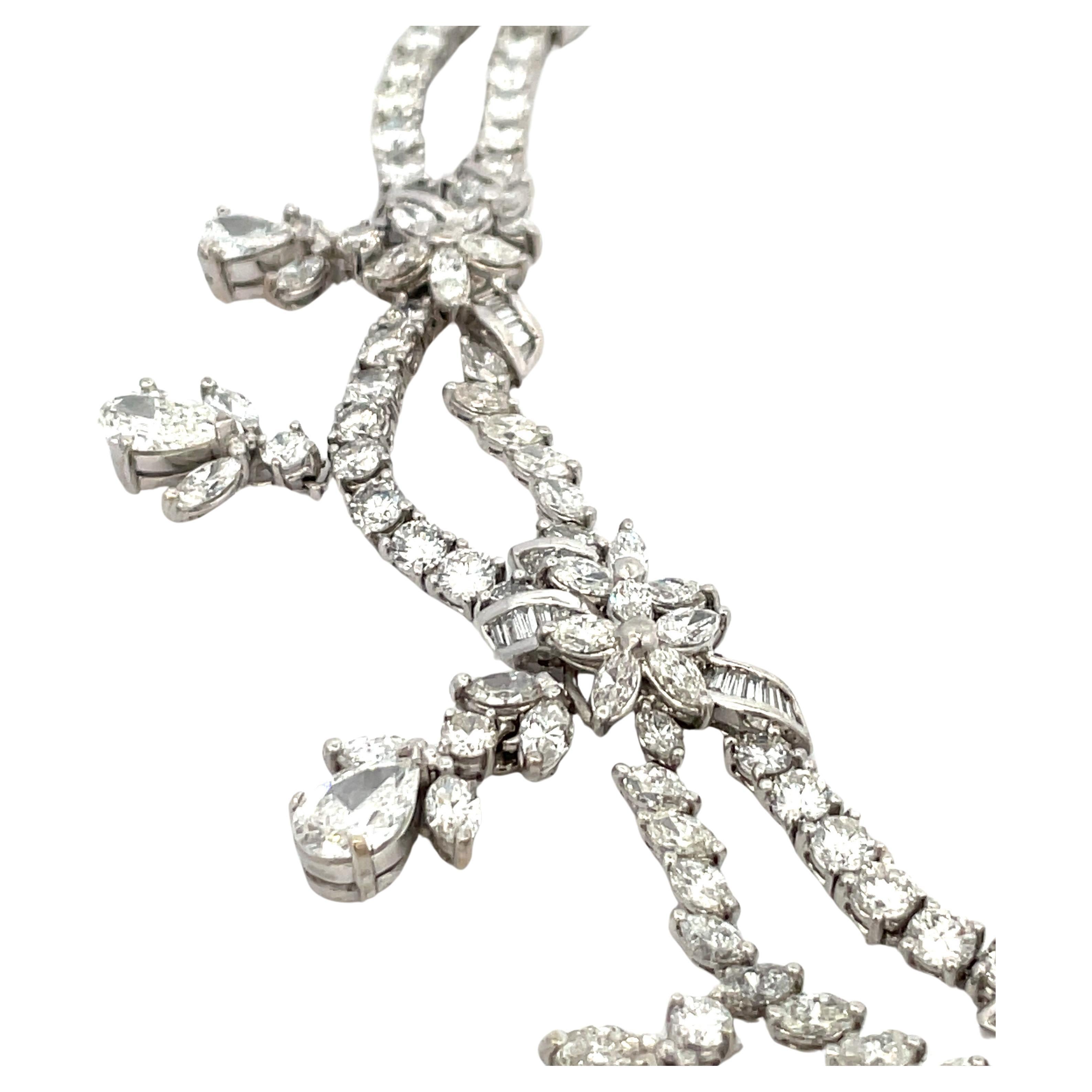 Pear Cut Vintage Diamond Drop Two Row Necklace 33.70 Carats Platinum  For Sale