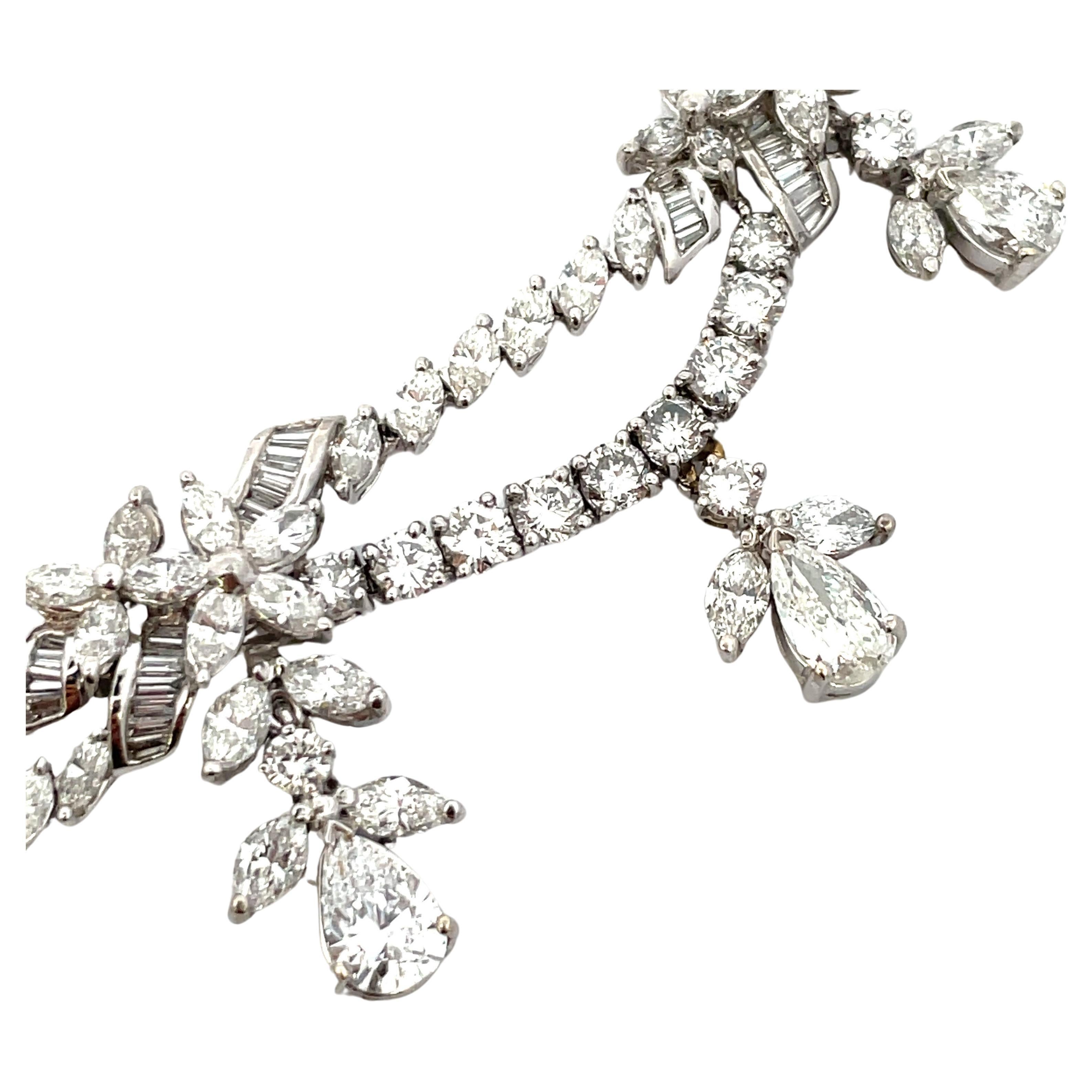 Women's Vintage Diamond Drop Two Row Necklace 33.70 Carats Platinum  For Sale