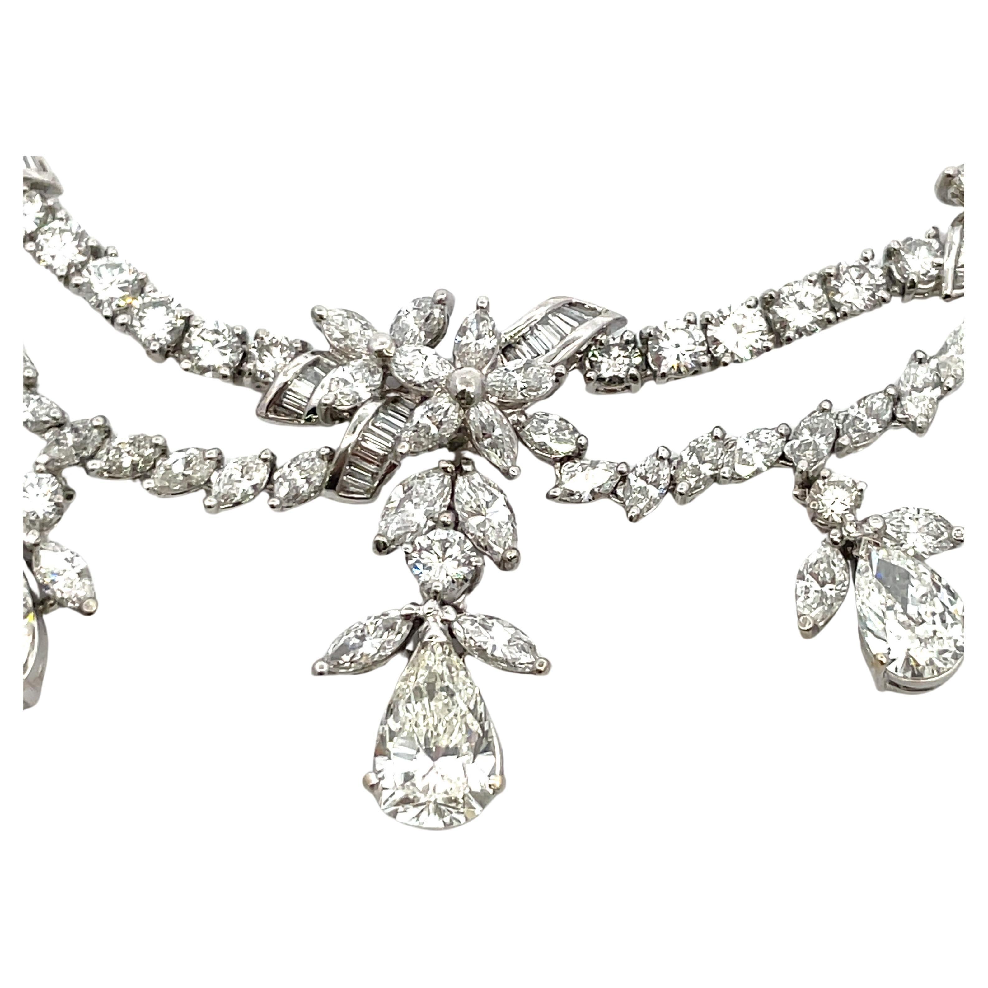 Vintage Diamond Drop Two Row Necklace 33.70 Carats Platinum  For Sale 1