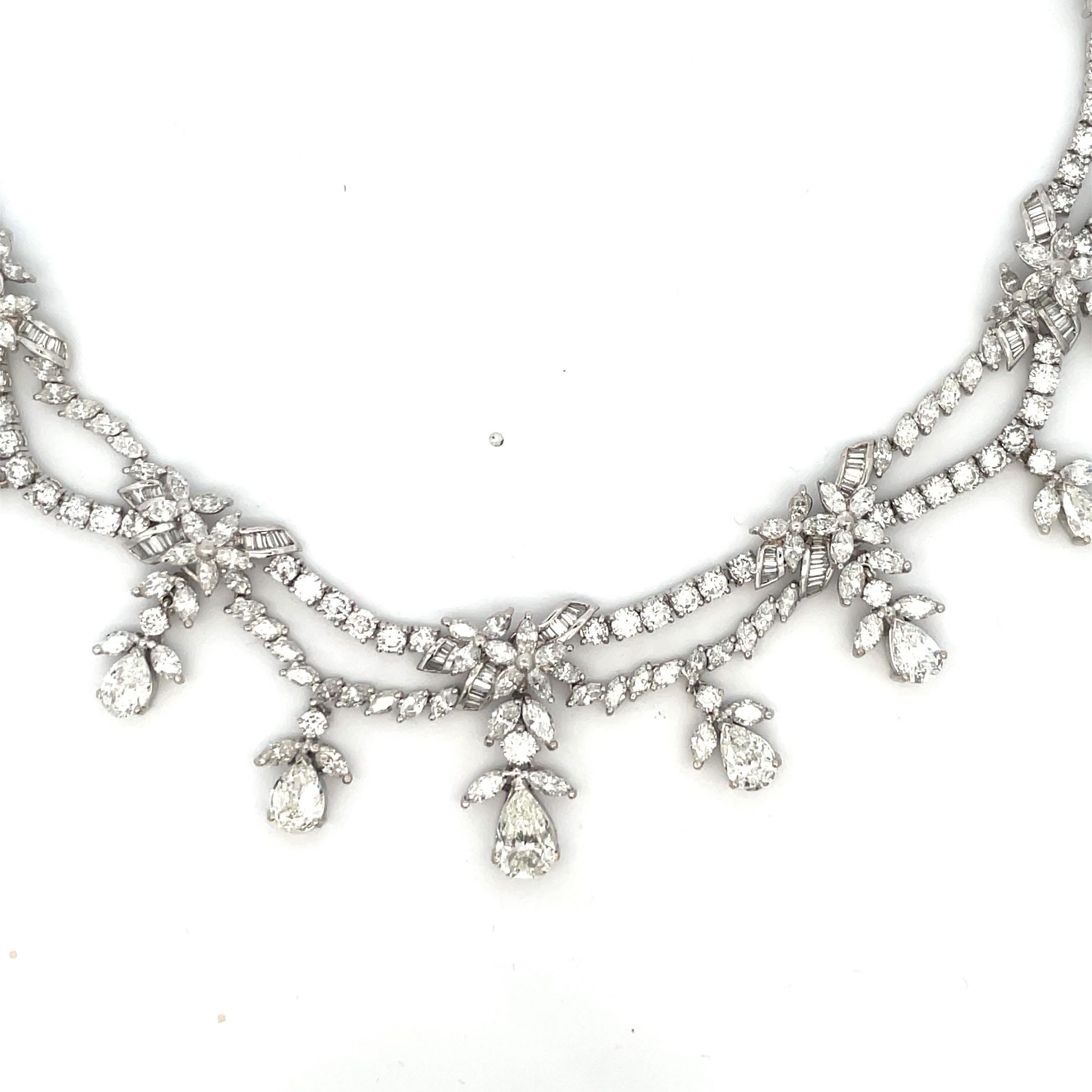 Vintage Diamond Drop Two Row Necklace 33.70 Carats Platinum  For Sale 3
