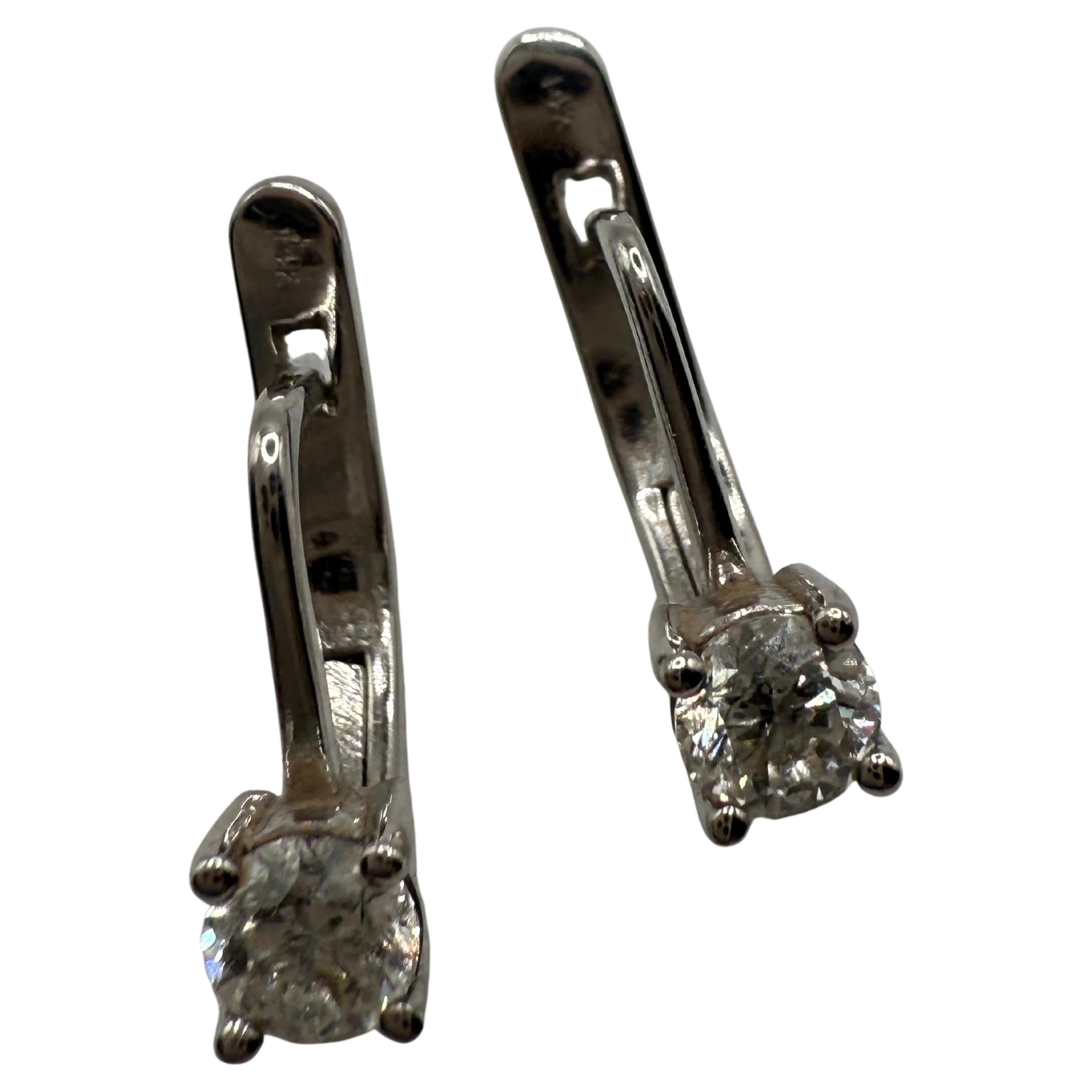 Vintage diamond earrings 0.60ct European closure english lock style earrings 14K For Sale