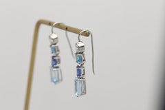 Aquamarine Earrings Vintage Diamond Blue Sapphire 14 Karat White Gold Dangle