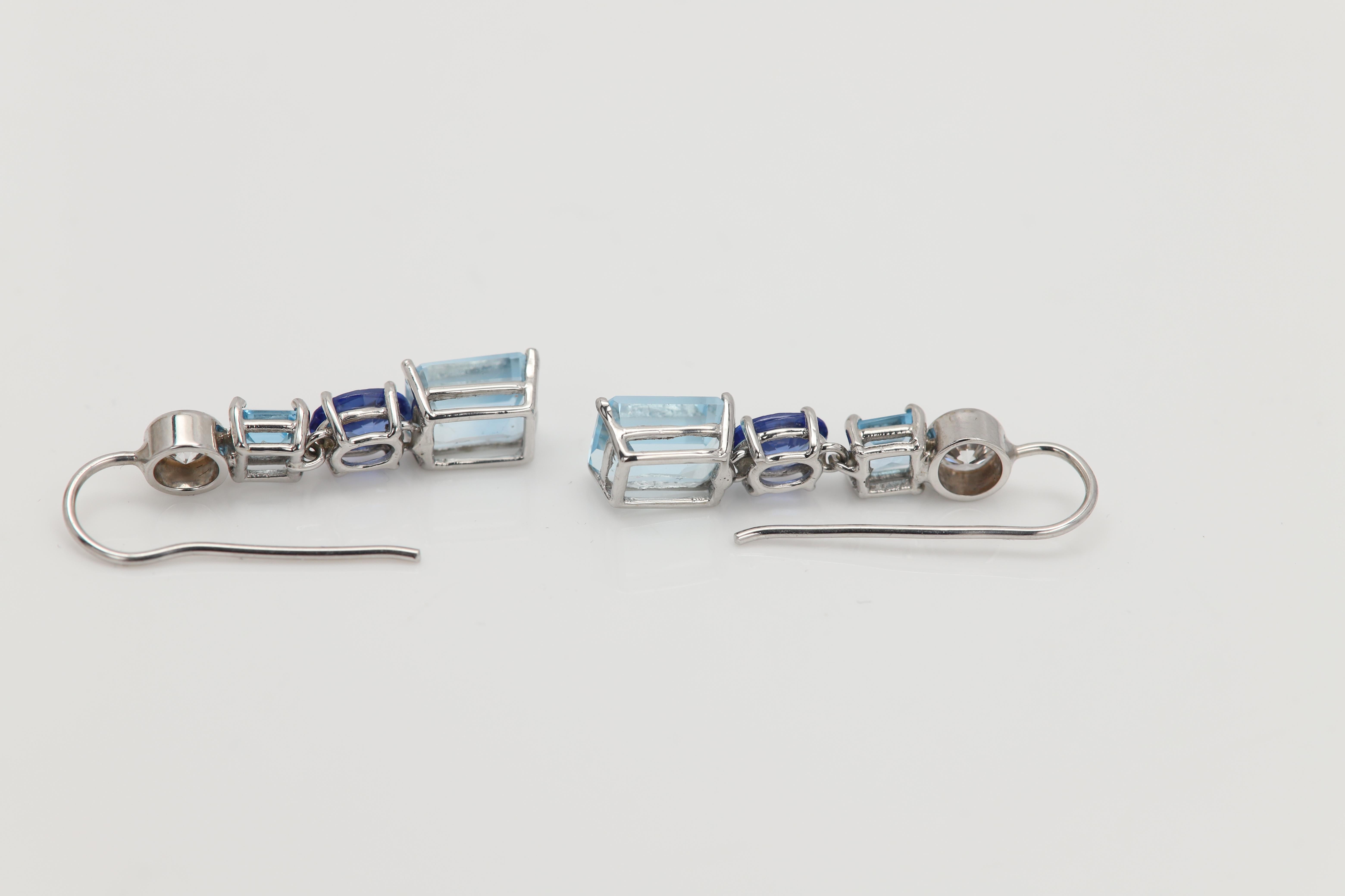 Vintage Diamond Earrings 14 Karat Weißgold Dangle Natural Aquamarin im Zustand „Neu“ im Angebot in Brooklyn, NY