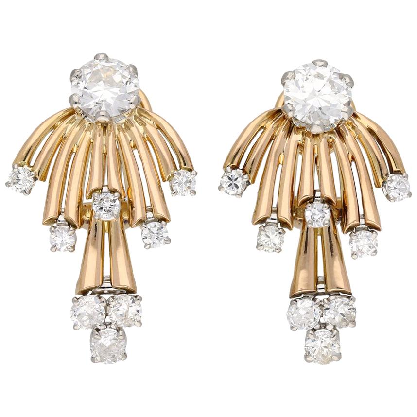 Vintage Diamond Earrings, circa 1950 For Sale