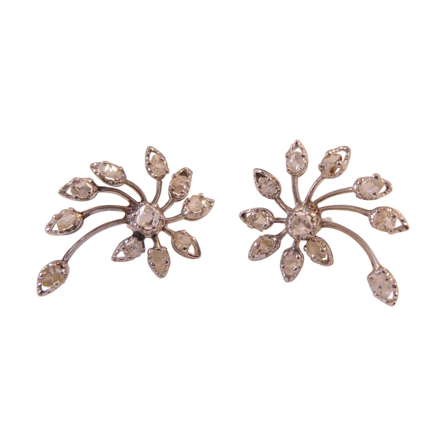 Vintage Diamond Earrings in Floral Spray Design at 1stDibs