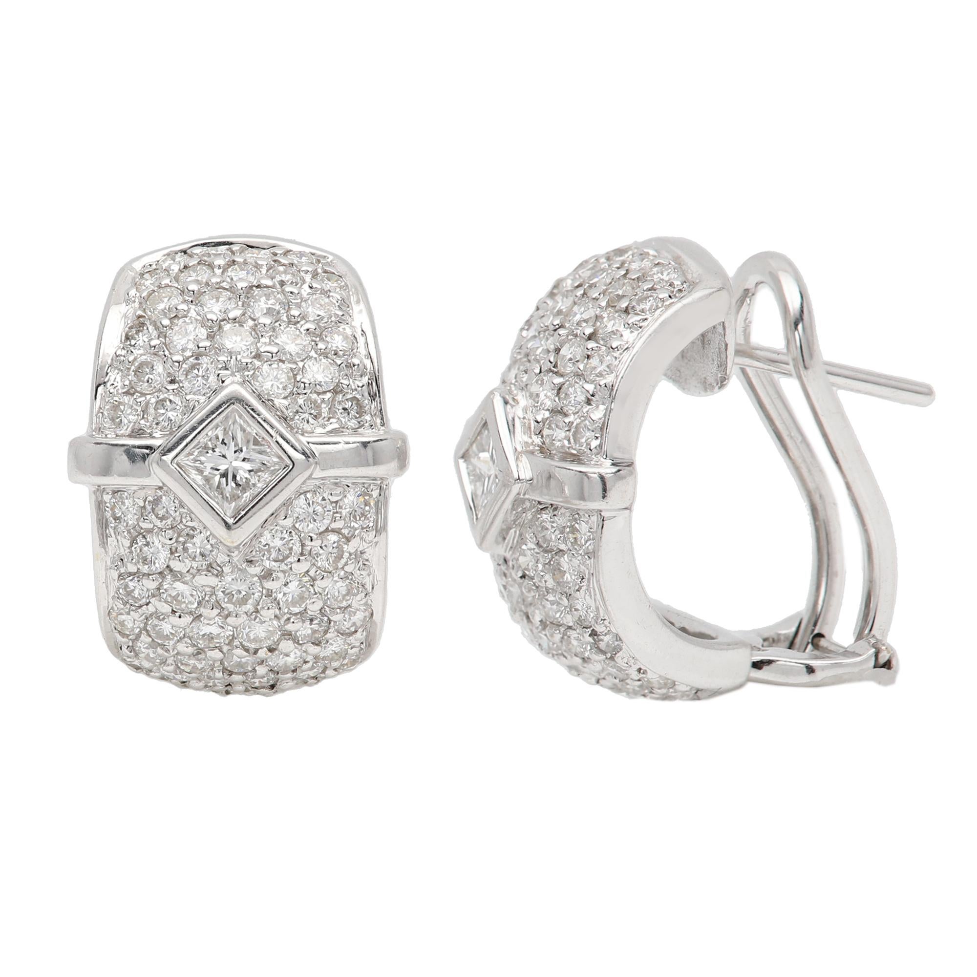 Vintage Brilliant  Earrings
18k White Gold approx 11.30 grams both
All Natural diamonds approx 1.50 + carat H-I-SI+
mix of round and square shape diamonds
Earring size