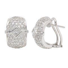 Fancy Diamond Earrings Omega Lock 18 Karat White Gold Vintage Diamonds Earring