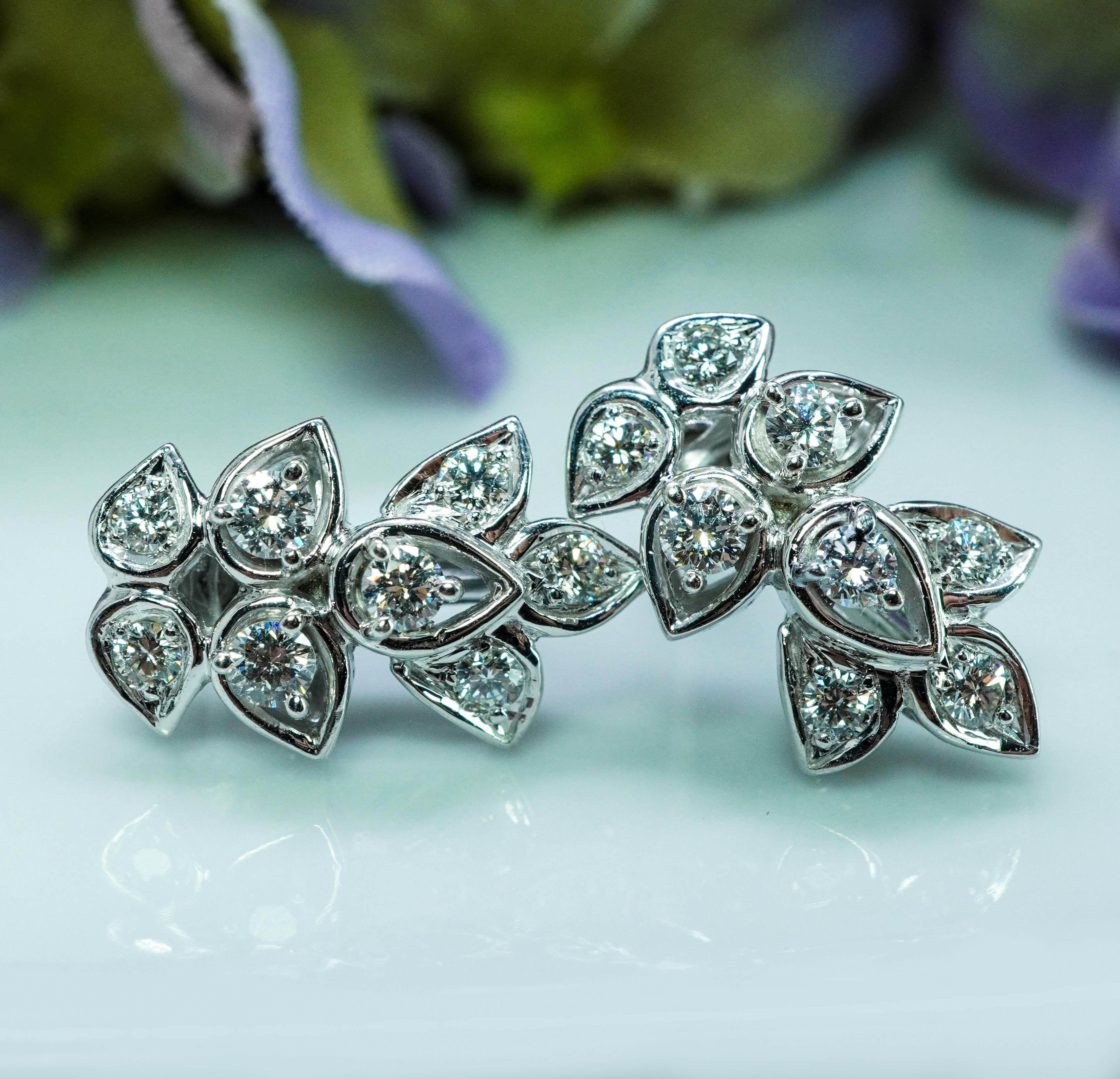 Pendientes Diamantes Vintage Platino Oro Blanco 18K Estate Super Diamantes Retro en venta