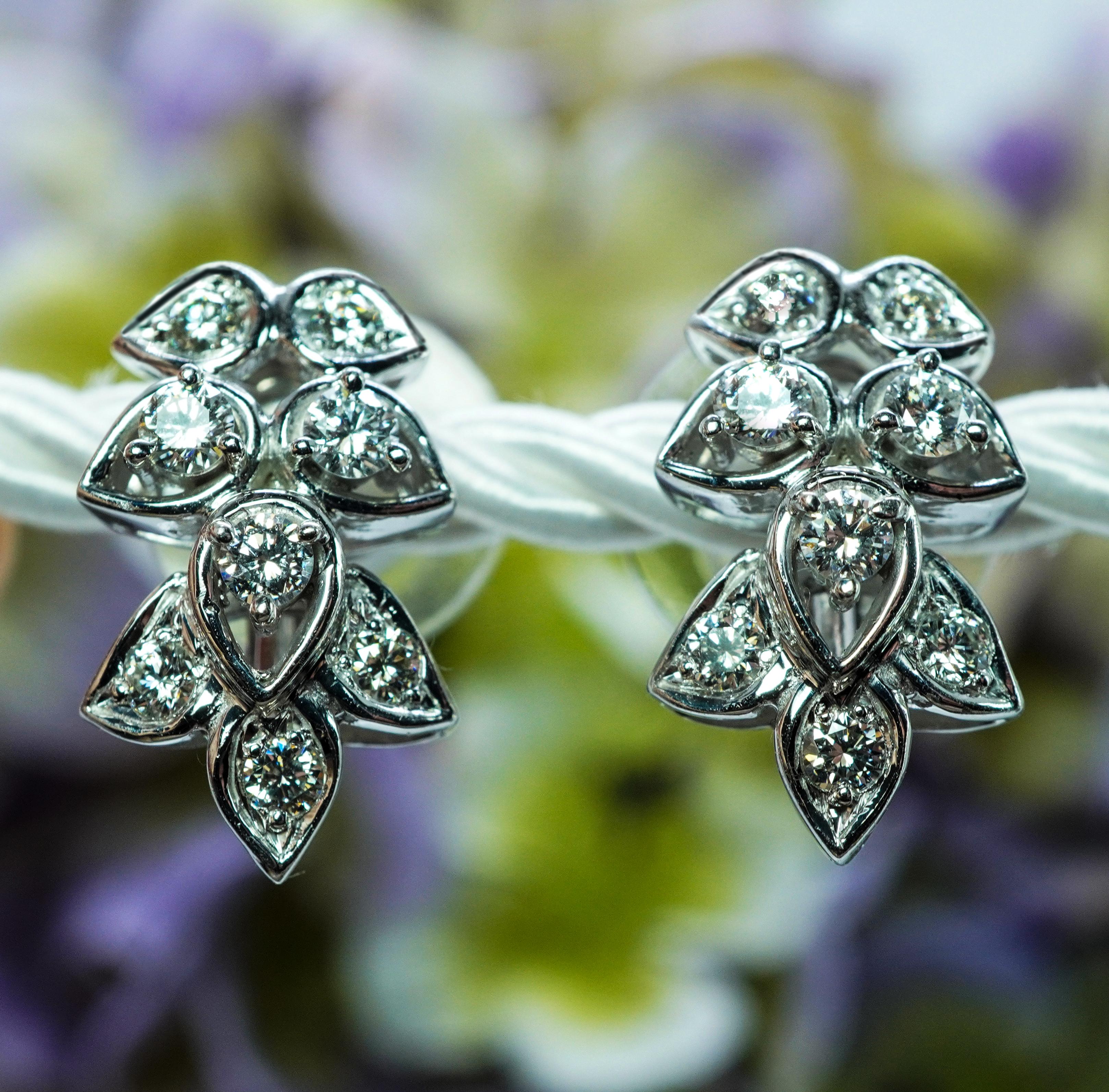 Pendientes Diamantes Vintage Platino Oro Blanco 18K Estate Super Diamantes en Bueno estado para la venta en Brambleton, US
