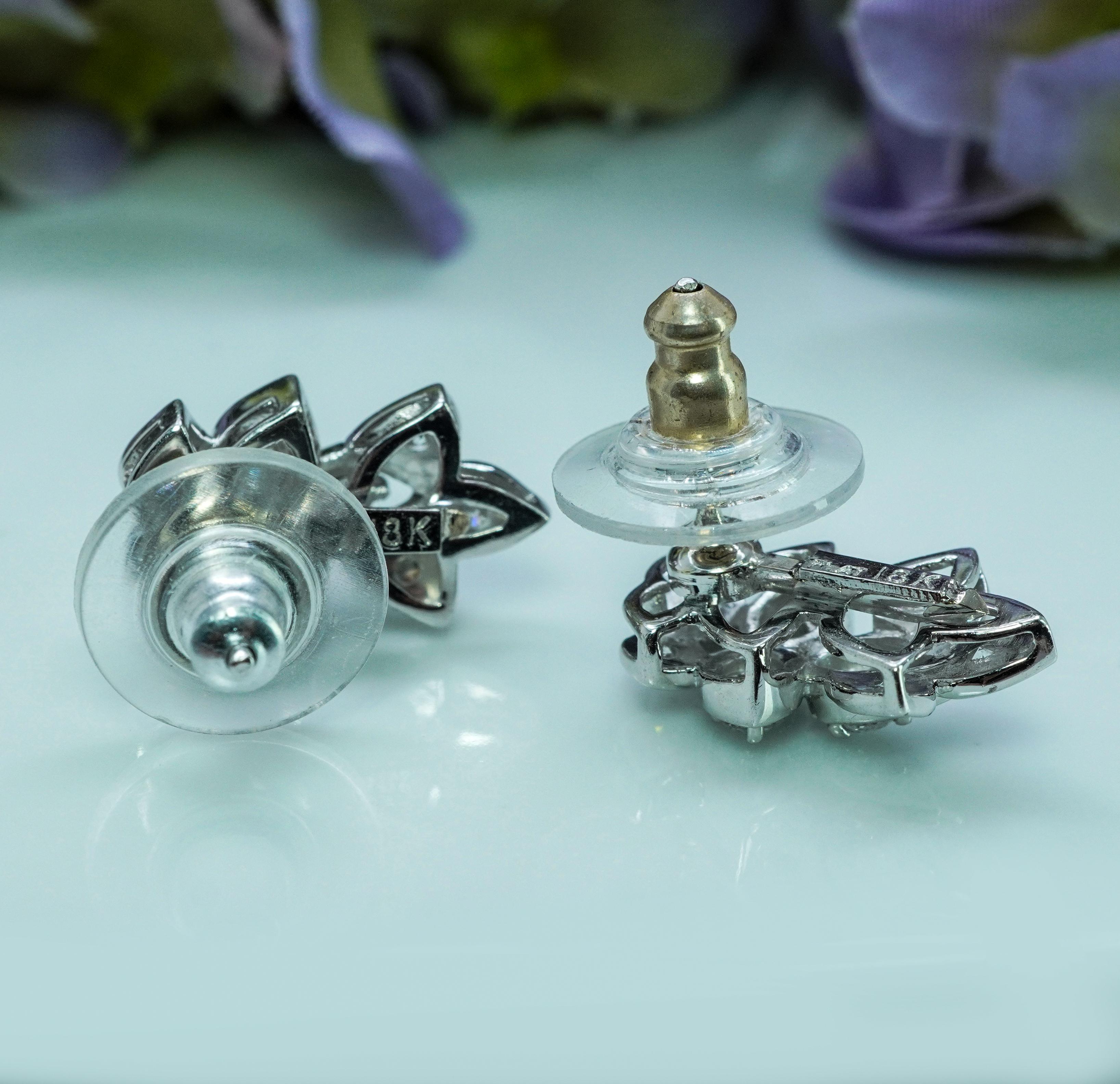 De las mujeres Pendientes Diamantes Vintage Platino Oro Blanco 18K Estate Super Diamantes en venta