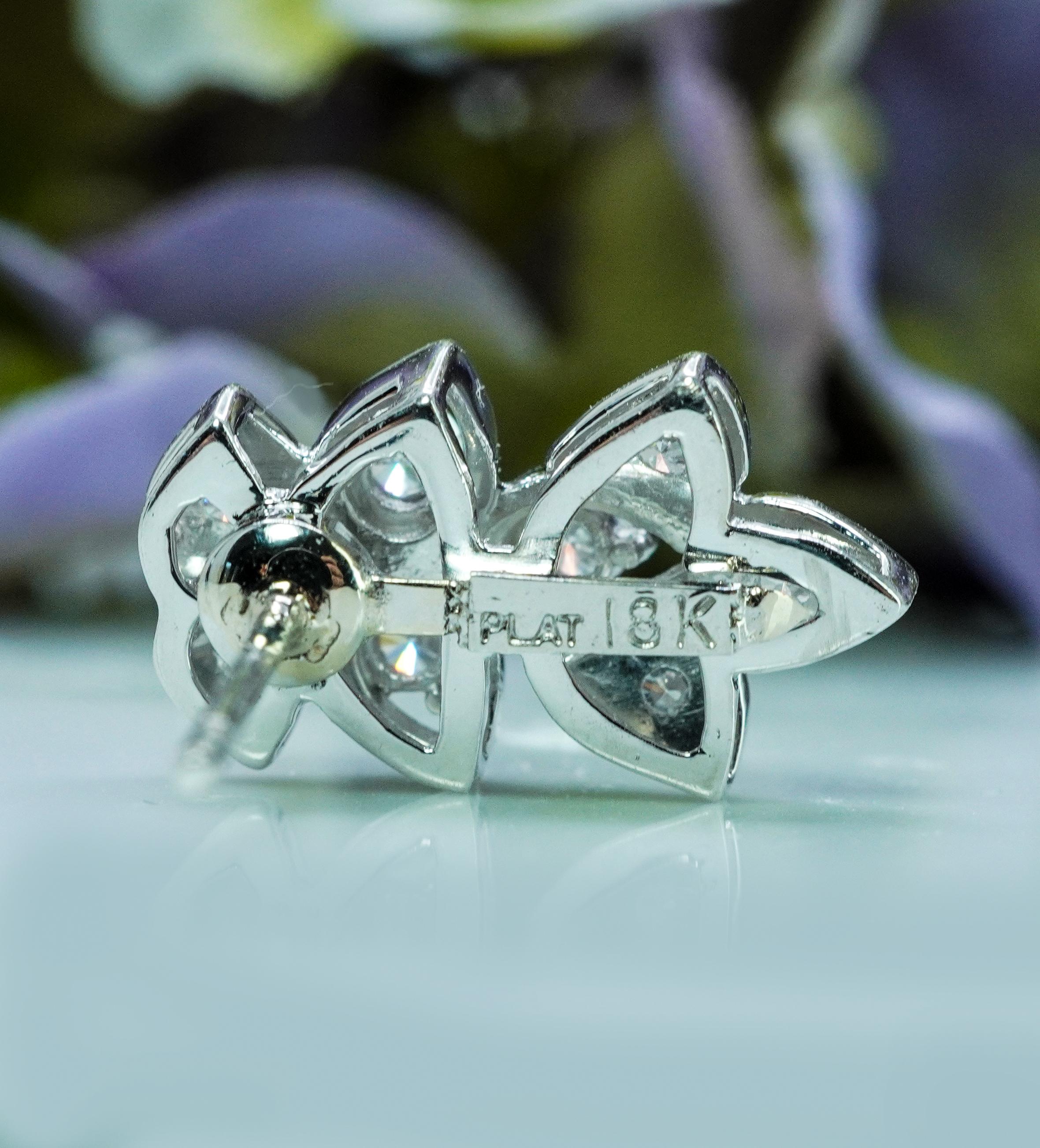 Pendientes Diamantes Vintage Platino Oro Blanco 18K Estate Super Diamantes en venta 1