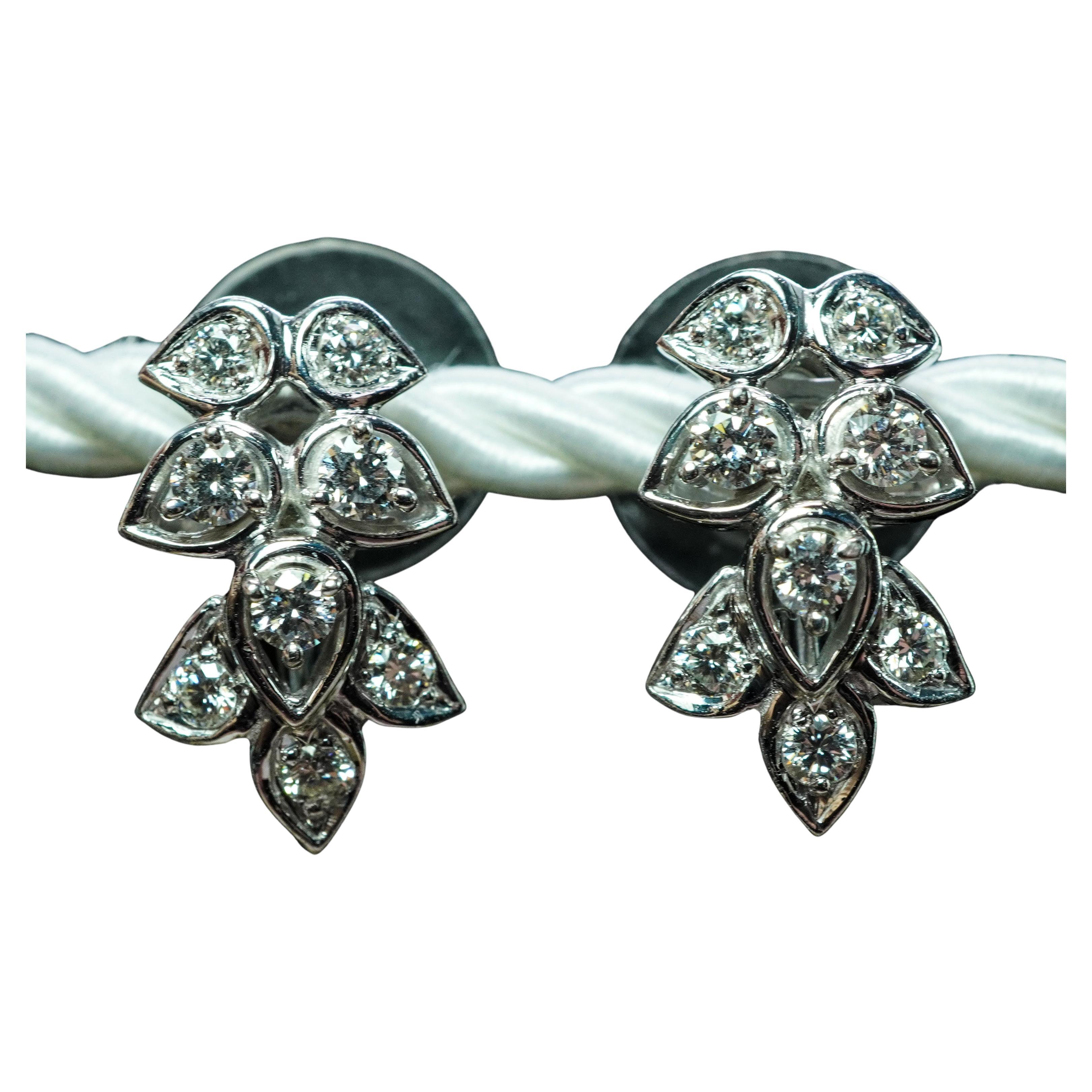 Pendientes Diamantes Vintage Platino Oro Blanco 18K Estate Super Diamantes en venta