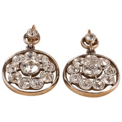 Vintage Diamond Earrings with 22 Diamonds, 18 Karat Yellow or White Gold