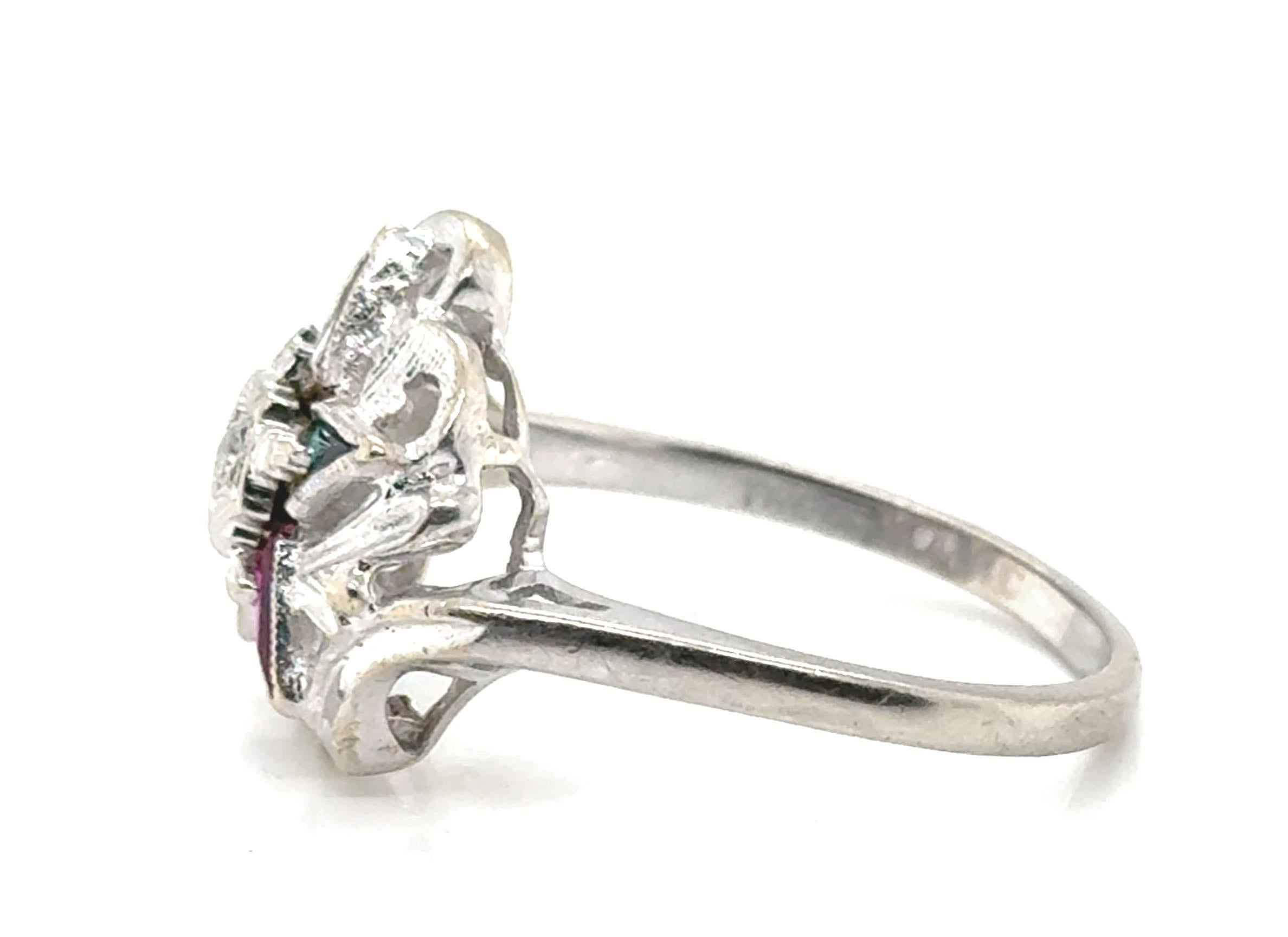 Vintage Diamond Eastern Star Ring Cocktail Original 1930er Jahre Weißgold (Rundschliff)