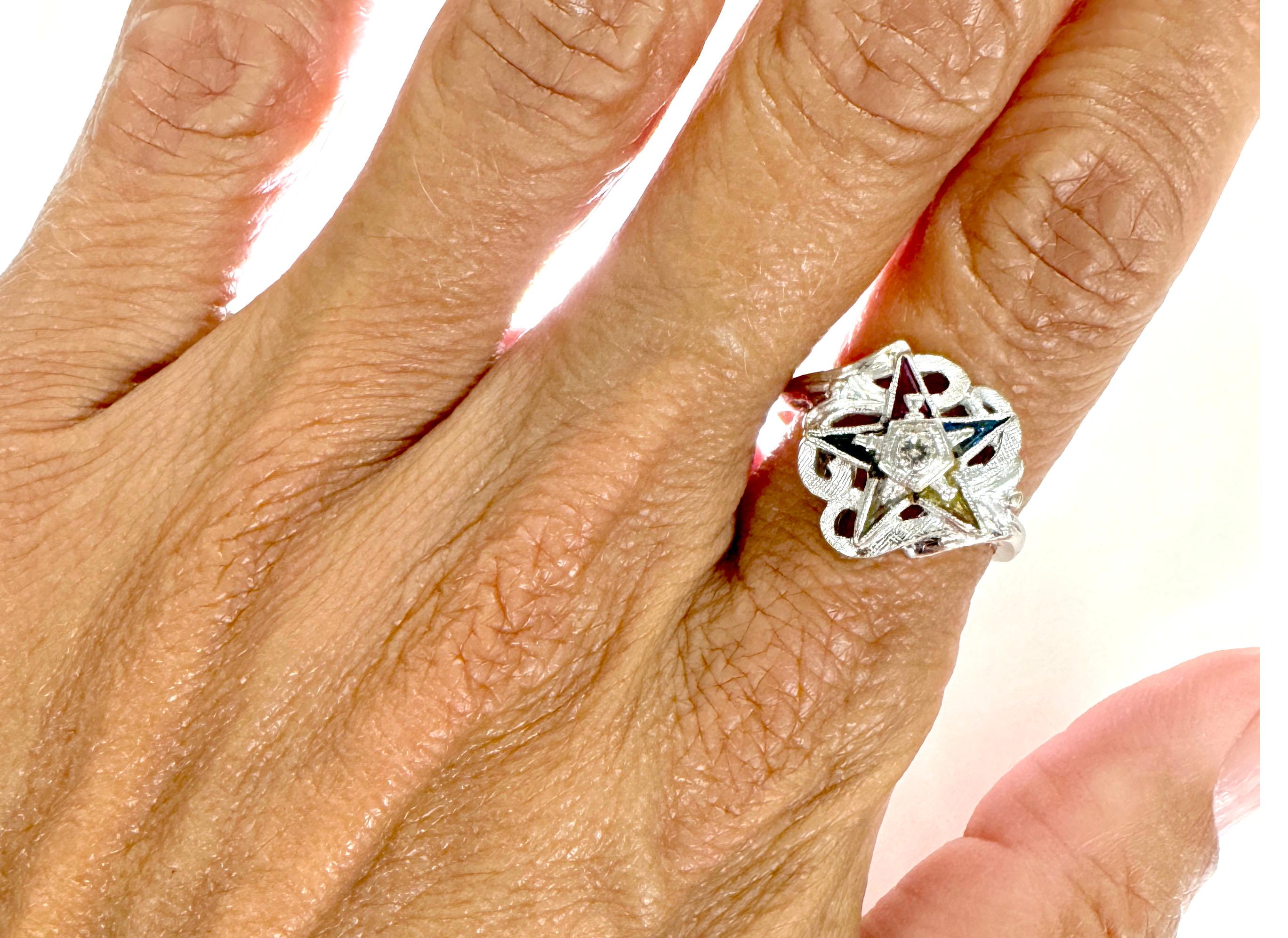 Vintage Diamond Eastern Star Ring Cocktail Original 1930er Jahre Weißgold 1