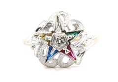 Vintage Diamond Eastern Star Ring Cocktail Original 1930er Jahre Weißgold
