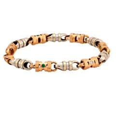 Bracelet vintage diamant émeraude chaîne en or blanc et rose 18k