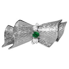 Vintage Diamond & Emerald 18k White Gold Pin