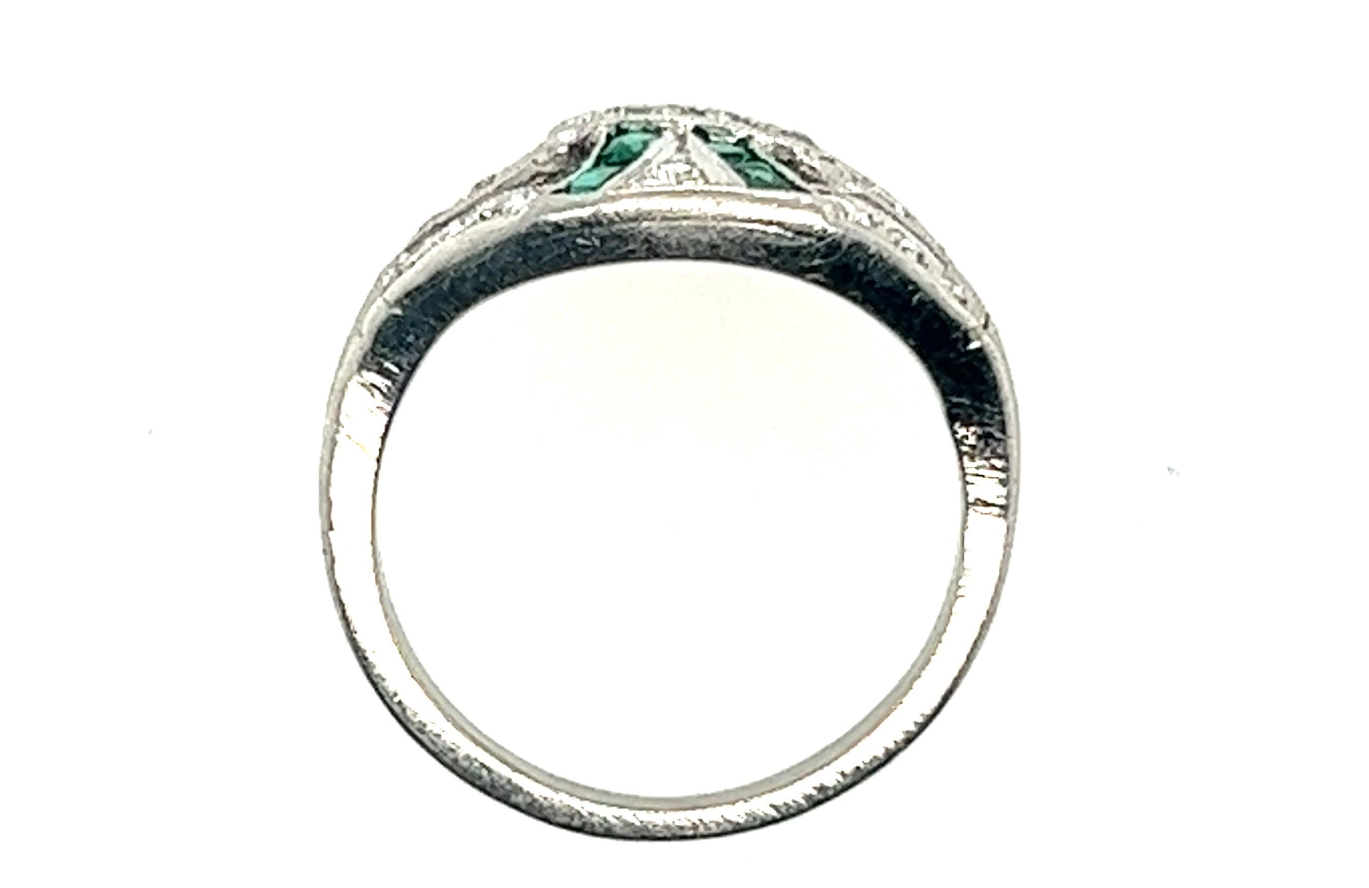 Vintage Diamond Emerald Cocktail Ring 1ct Platinum Original 1920's Art