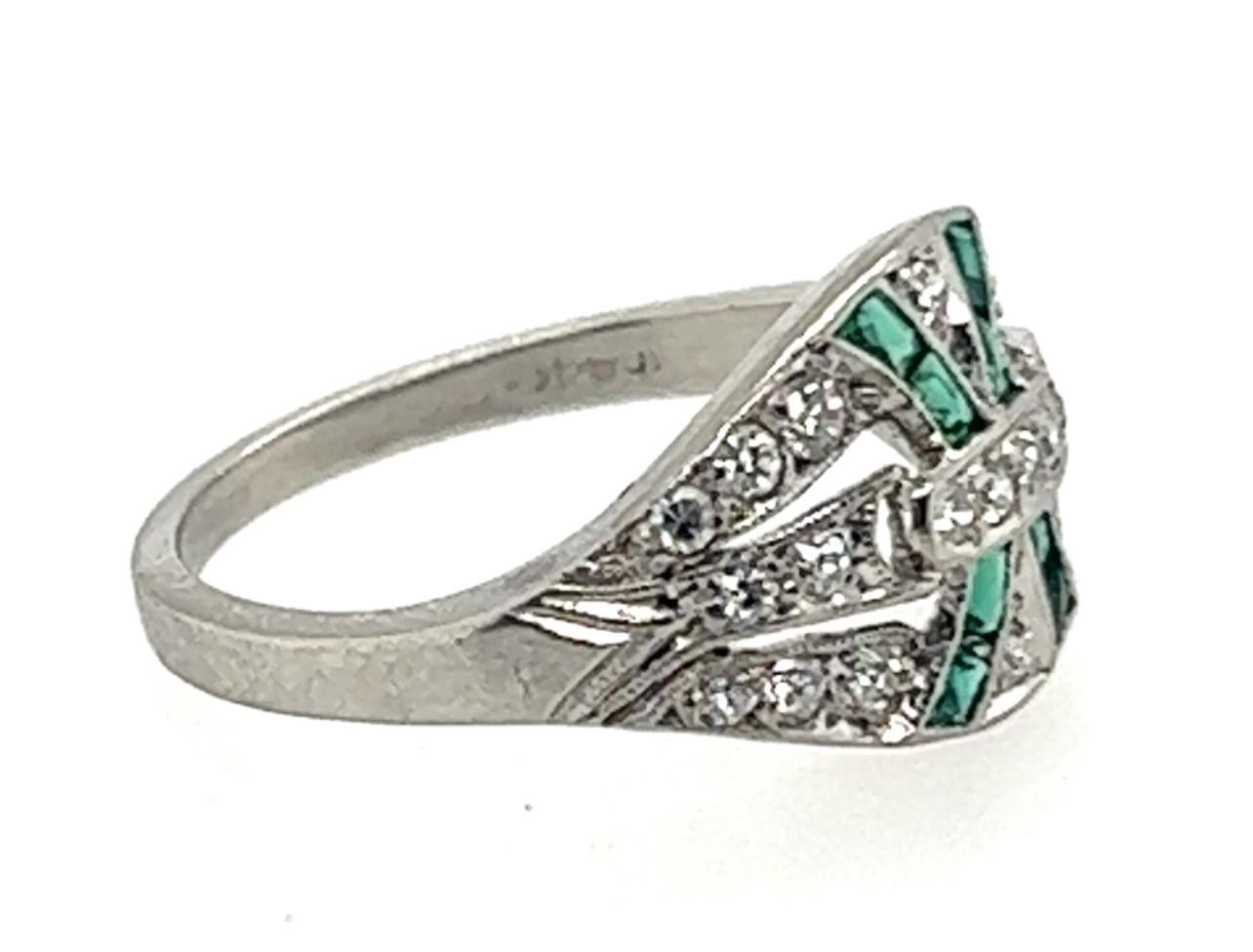 Vintage Diamond Emerald Cocktail Ring 1ct Platinum Original 1920's Art