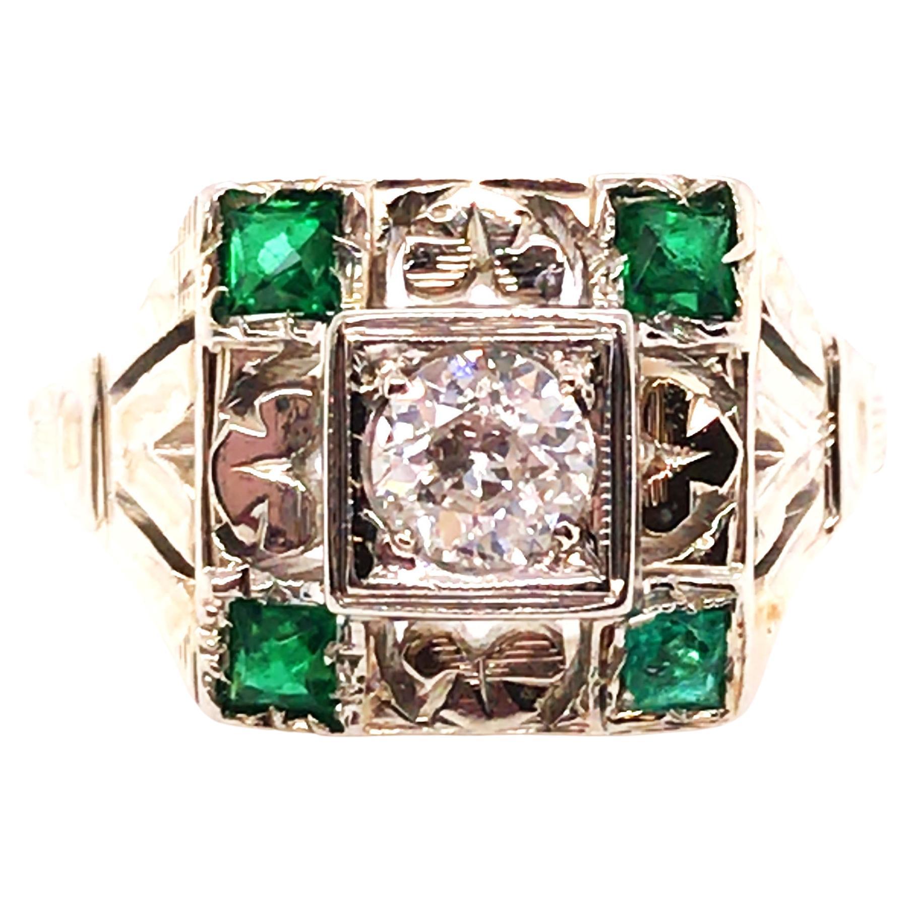 Art Deco Diamond Engagement Ring Old European .25ct 18K Belais Original 1920s For Sale