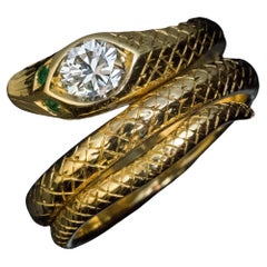 Vintage Diamond Emerald Gold Snake Ring