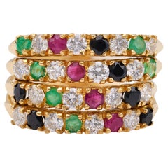 18 Karat Gelbgold Vintage Diamant-Smaragd-Onyx-Rubin-Ring
