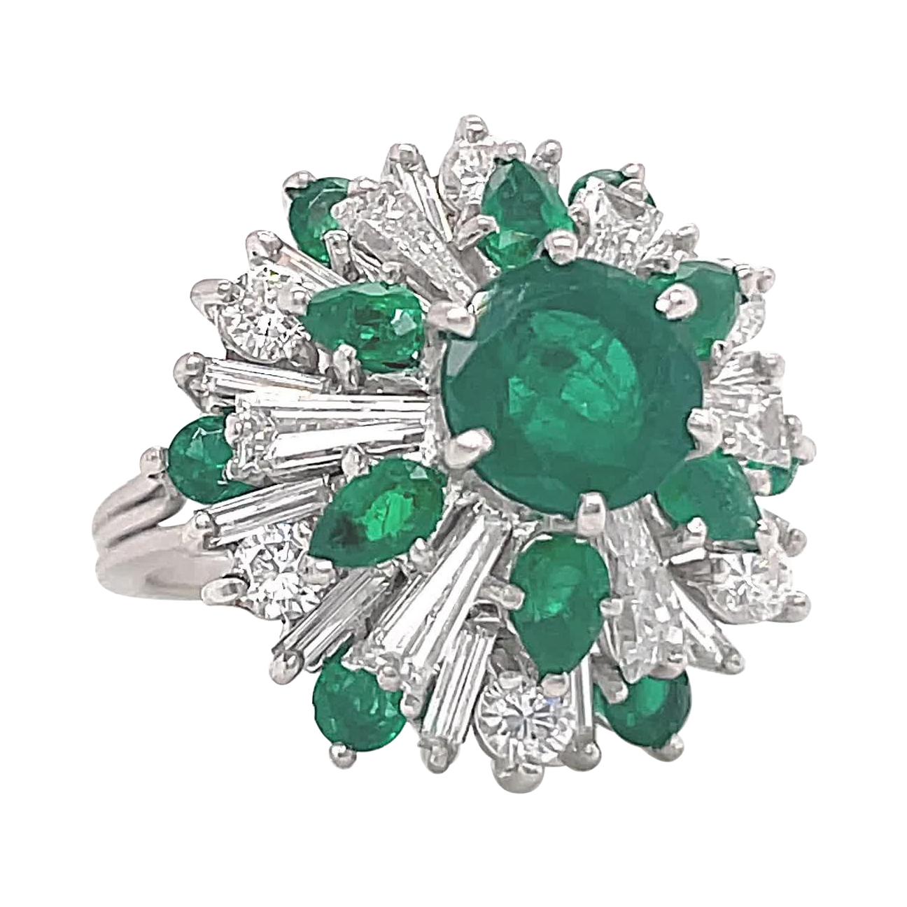 Vintage Diamond Emerald Platinum Cocktail Ring