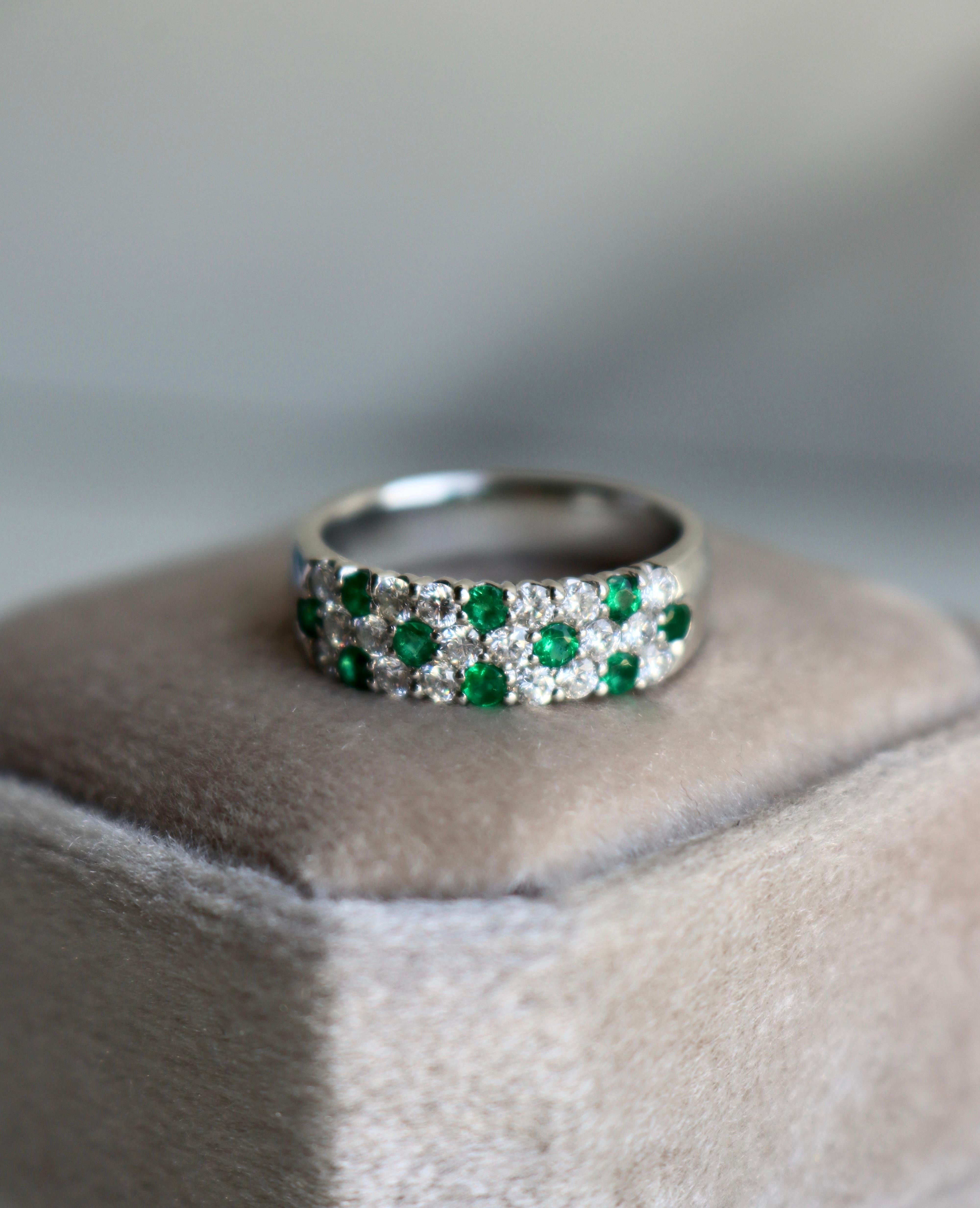 Women's or Men's Vintage Diamond Emerald Platinum Ring